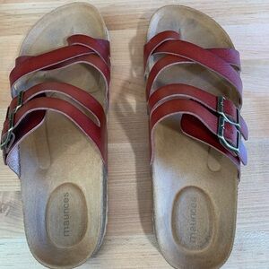 Maurices brand strappy sandals. Super comfy. Good used condition. Color cognac.